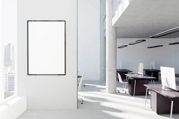 Moderno Interior Oficina Coworking Con Luz Solar Muebles Marco Vacío — Foto de Stock