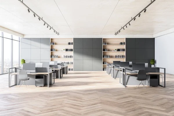 바닥재 콘크리트 파노라마 작업장 가구들이 현대식 사무실이다 기업의 렌더링 — 스톡 사진