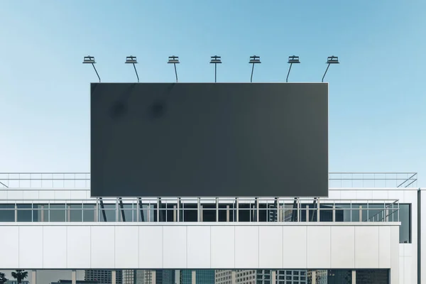 Black Billboard Copyspace Your Logo Spotlights Top Industrial Building Blue — Stock Photo, Image