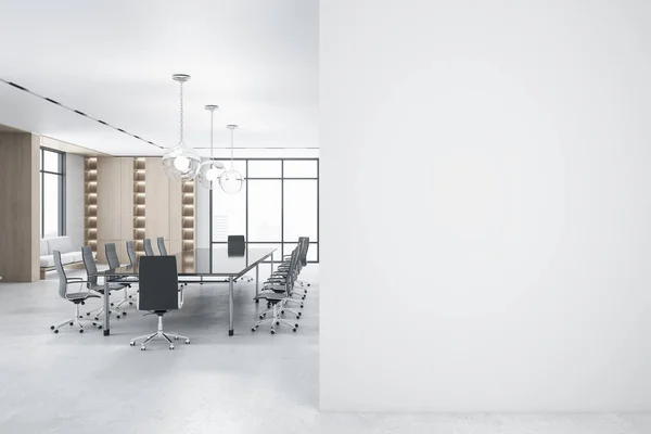Panoramik Şehir Manzaralı Modern Ferah Konferans Odası Boş Beyaz Model — Stok fotoğraf
