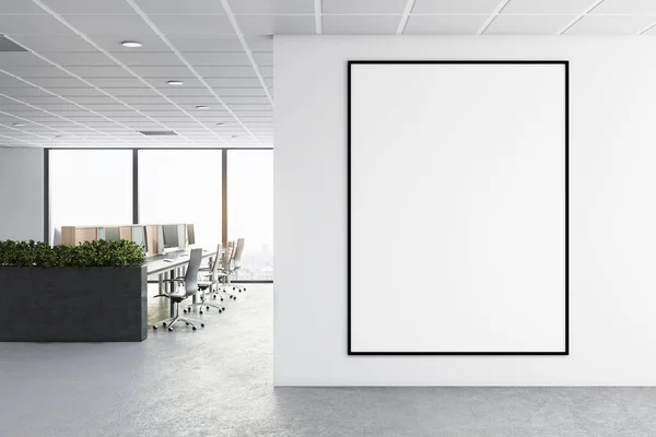 Modern Betong Coworking Office Interiör Med Möbler Fönster Med Utsikt — Stockfoto