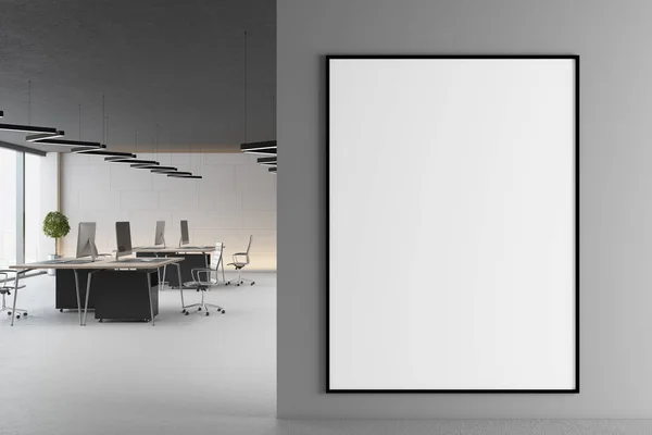 Moderno Interior Escritório Coworking Concreto Com Móveis Janela Com Vista — Fotografia de Stock