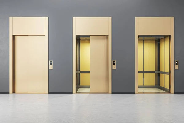 Grey Concrete Interior Three Elevator Doors Opportunity Success Concept Rendering — Stock Photo, Image