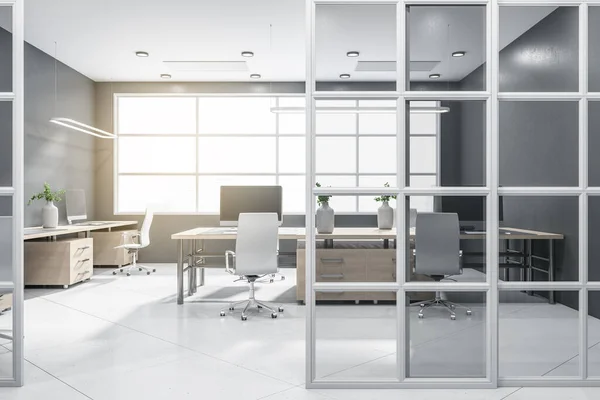 Modern Office Interior Panoramic Window Bright Daytime City View Furniture — Stock Photo, Image
