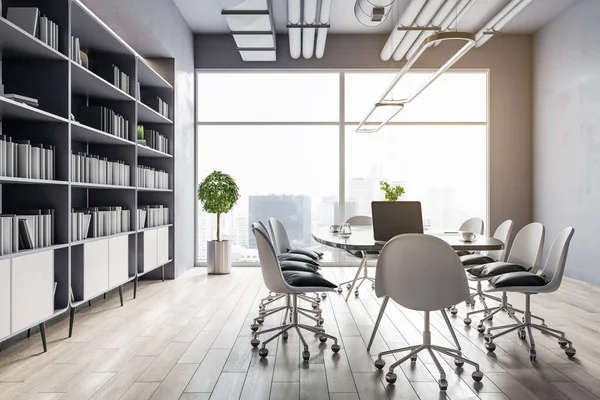 Modern Meeting Room Interior Furniture Bookcase City View Corporate Workplace — Stock Photo, Image