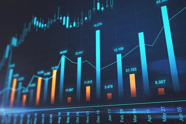 Concept Marché Boursier Avec Graphiques Financiers Lumineux Numériques Diagramme Sur — Photo