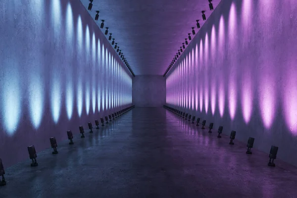 Futuristic Style Hall Fashion Show Purple Blue Neon Backlights Wall — Stockfoto