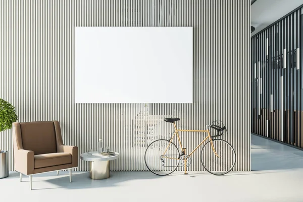 Moderno Interior Oficina Hipster Con Bicicleta Póster Vacío Pared Partición — Foto de Stock
