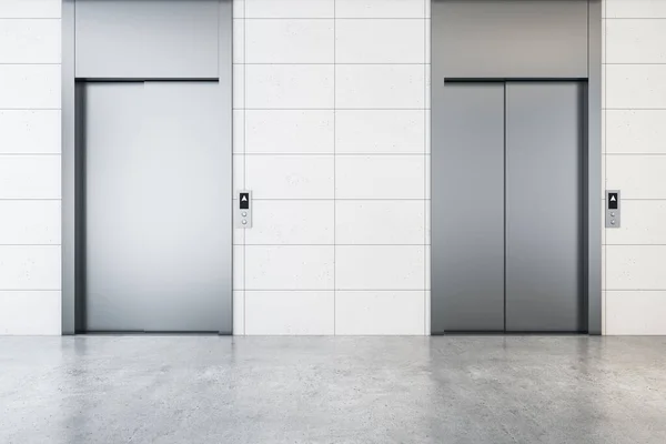Modern Office Lobby Interior Steel Elevators Concrete Flooring Tile Wall — Stock Photo, Image