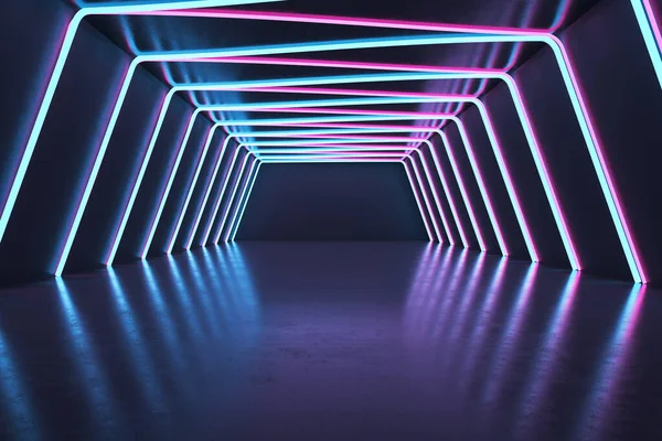 Dark Futuristic Interior Neon Lights Design Concept Rendering — ストック写真