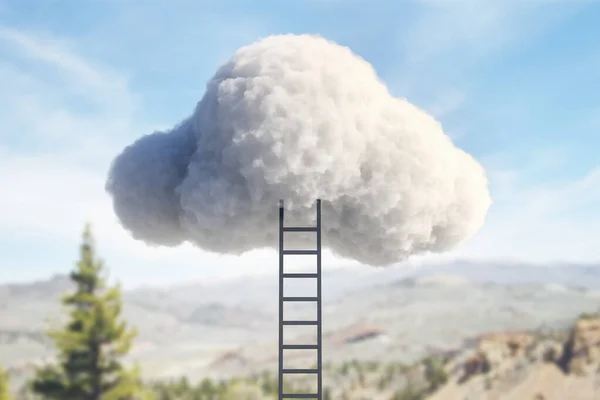 Manzaranın Arka Planında Bulut Oluşturan Merdiven Başarı Konsepti Hazırlama — Stok fotoğraf