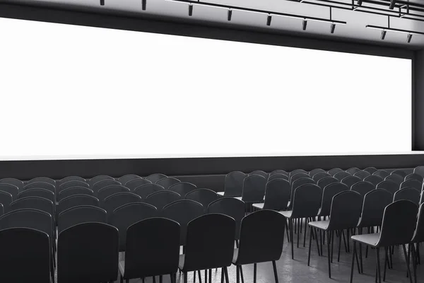 Auditório Cinza Contemporâneo Com Assentos Tela Vazia Com Lugar Simulado — Fotografia de Stock