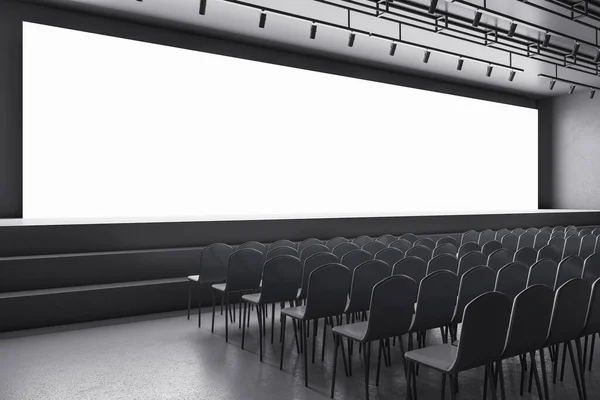 Νέο Γκρίζο Αμφιθέατρο Καθίσματα Και Άδεια Οθόνη Mock Θέση Για — Φωτογραφία Αρχείου