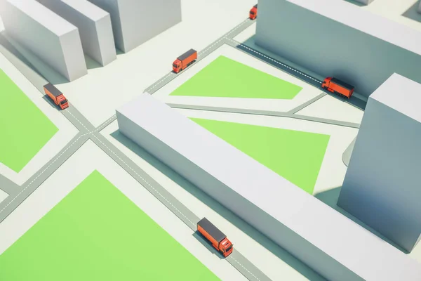 Ruta Creativa Renderizado Con Vehículos Camión Naranja Entrega Concepto Carga —  Fotos de Stock