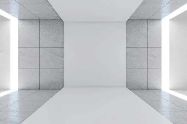 Interior Hormigón Blanco Contemporáneo Con Luces Simulacro Pista Lugar Paseo — Foto de Stock