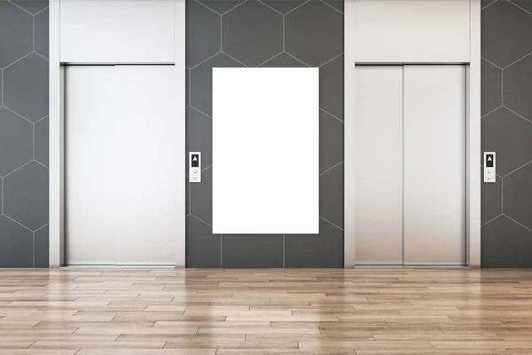 Interior Lobi Kantor Modern Dengan Lift Baja Bingkai Mockup Putih — Stok Foto