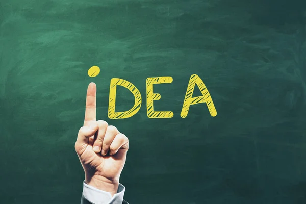 Mano Señalando Sustitución Letra Palabra Idea Fondo Pizarra Concepto Inspiración — Foto de Stock