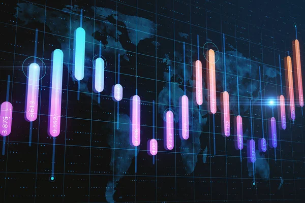 Abstrakt Glödande Business Graph Och Karta Mörk Bakgrund Globalt Investerings — Stockfoto