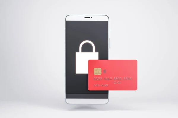 Smartphone Astratto Con Lucchetto Carta Credito Sfondo Bianco Acquisto Online — Foto Stock