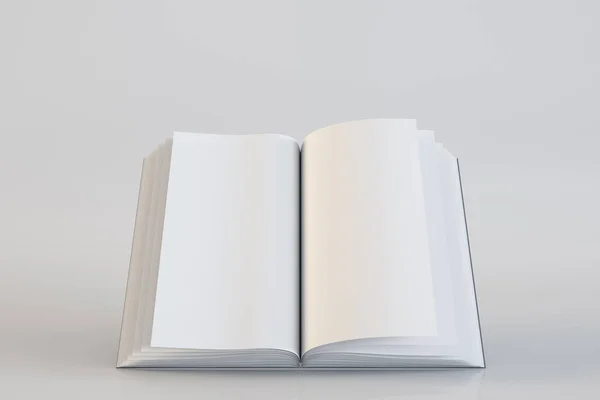 灰色の背景に空白の開いた本 ドキュメントとページのコンセプト モックアップ 3Dレンダリング — ストック写真