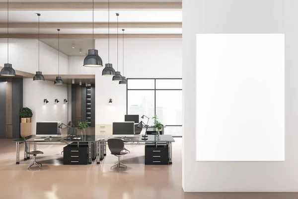 Modern Coworking Concrete Office Interior City View Empty White Poster — Stock Photo, Image