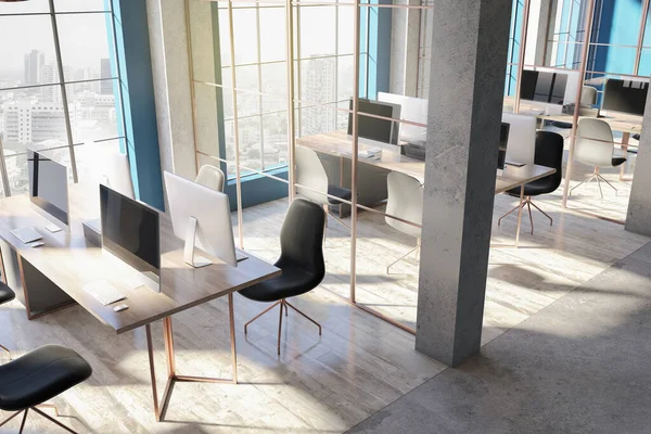 Intérieur Moderne Bureau Coworking Avec Équipement Mobilier Lumière Jour Ombres — Photo