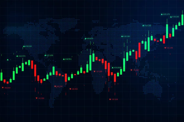 Kreatywny Świecący Wykres Forex Mapą Ciemnoniebieskim Tle Koncepcja Handlu Finansów — Zdjęcie stockowe