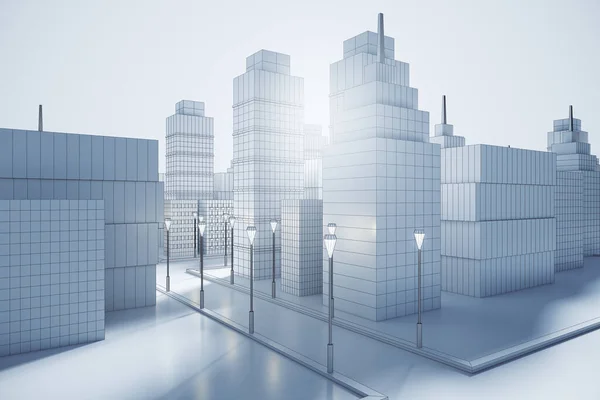 Creative Graphic White City Backdrop Building Downtown Concept Rendering — Stock Photo, Image