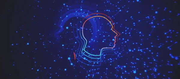 Fundo Inteligência Artificial Brilhante Com Contorno Cabeça Malha Poligonal Aprendizagem — Fotografia de Stock