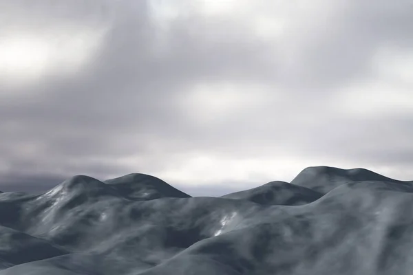 Abstraktní Pozadí Černými Kopci Horami Matnou Zataženou Oblohou Vykreslování — Stock fotografie