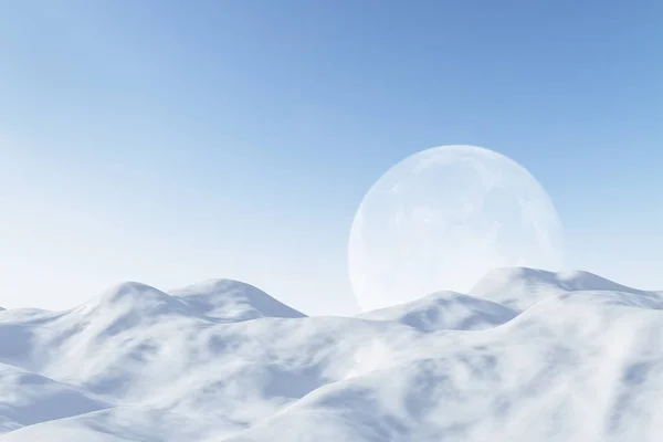 Beau Fond Avec Des Collines Blanches Lune Dans Ciel Bleu — Photo