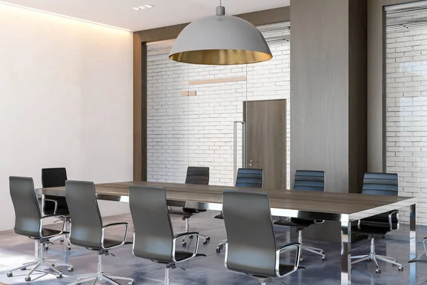 Moderno Tijolo Madeira Sala Reuniões Interior Apresentação Conceito Trabalho Renderização — Fotografia de Stock