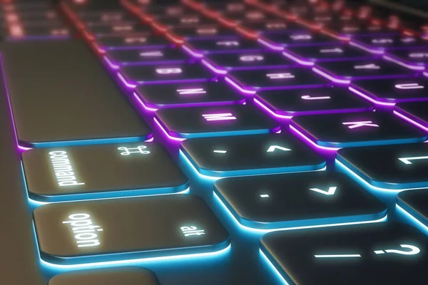 Primer Plano Del Teclado Neón Iluminado Concepto Tecnología Información Renderizado —  Fotos de Stock