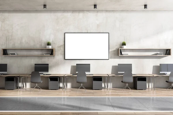 Moderno Ufficio Coworking Interno Con Poster Bianco Vuoto Mock Pavimenti — Foto Stock