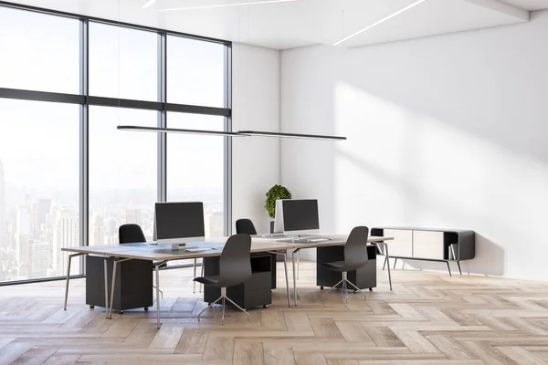 Minimalistisches Coworking Bürointerieur Aus Holz Und Beton Mit Ausstattung Möbeln — Stockfoto