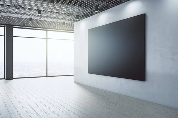 Modern Empty Interior Blank Black Mock Frame Concrete Wall Windows — Stock Photo, Image