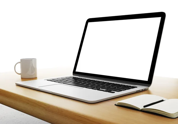 Laptop with cup and diary — Stock Photo, Image