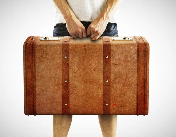Man holding leather suitcase — Stock Photo, Image