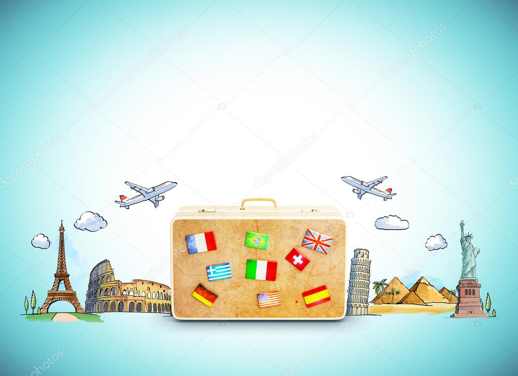 Suitcase with flag icons.