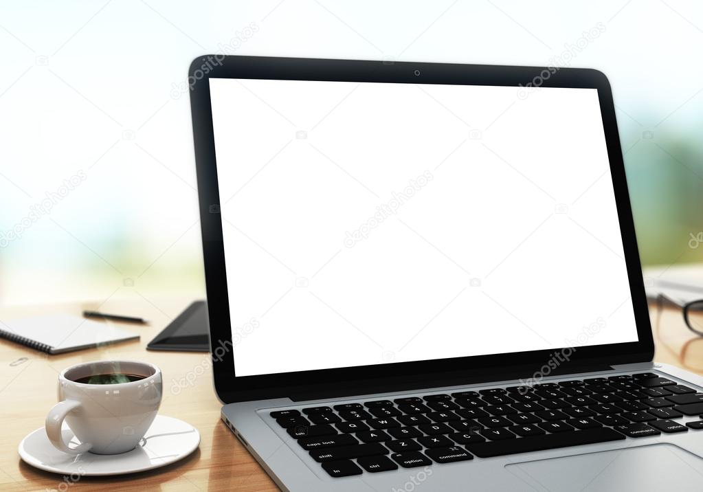 Modern laptop  with blank white screen