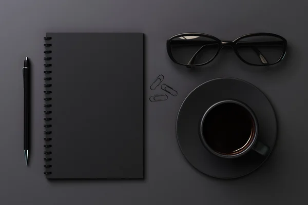 Schreibwaren, Gläser und Kaffee — Stockfoto