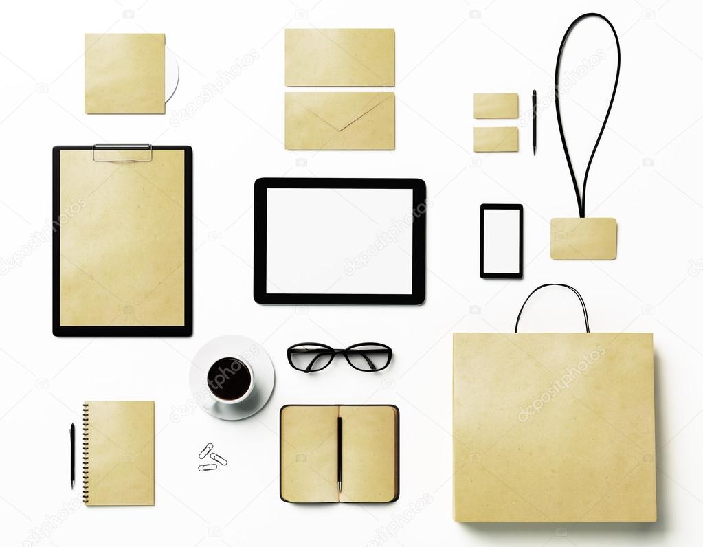 Blank office stationery and digital tablet