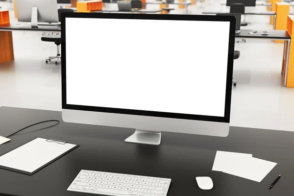 Dator med vit blank skärm — Stockfoto