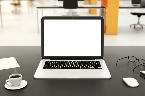 Laptop with white blank screen — Stock Photo, Image