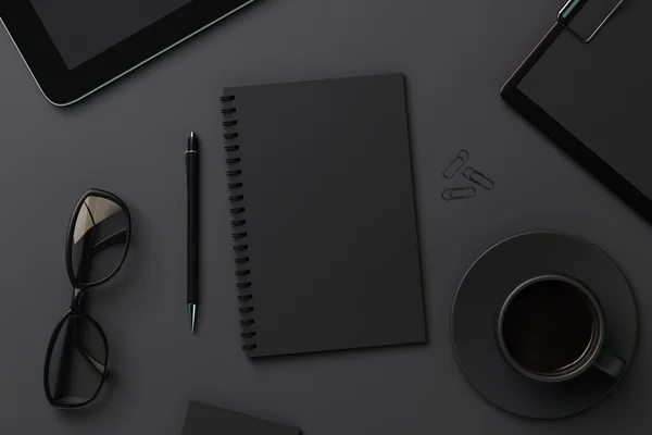 Blank black diary and accessories — Stock Photo, Image