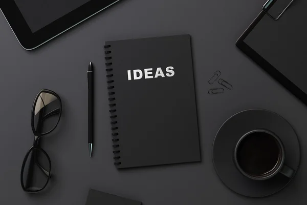Чорний ноутбук для запису ідей — стокове фото