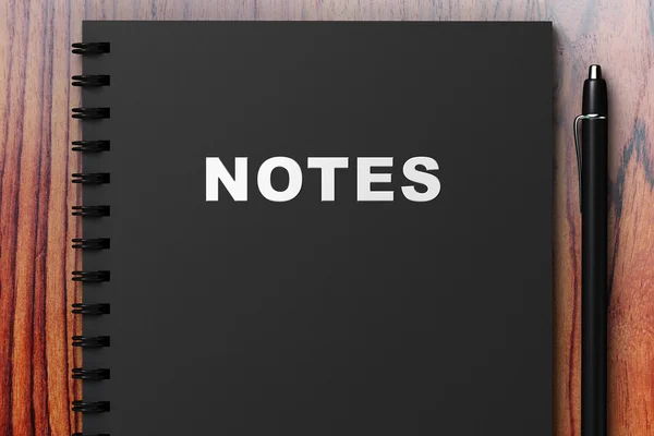 Diário preto com inscrição em notas — Fotografia de Stock
