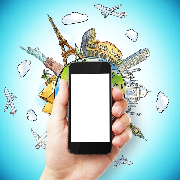 Mobiele telefoon met reizen concept — Stockfoto