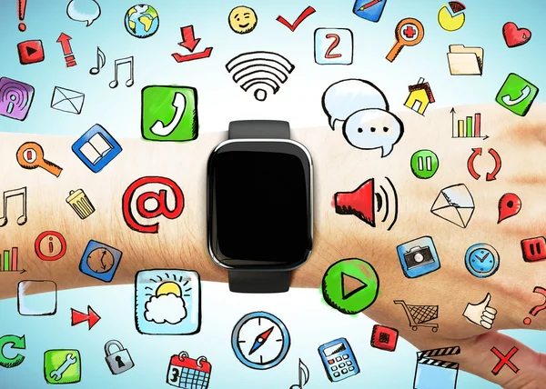 Smartwatch con icone dei social media — Foto Stock