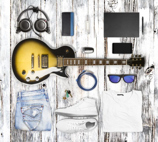 Gitara, odzież i akcesoria — Zdjęcie stockowe